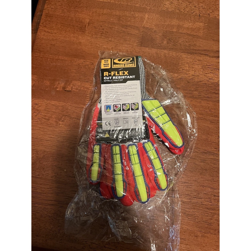 Ringers Gloves R-Flex 065 Cut Resistant Nitrile Half Dip Impact Gloves Mens MD
